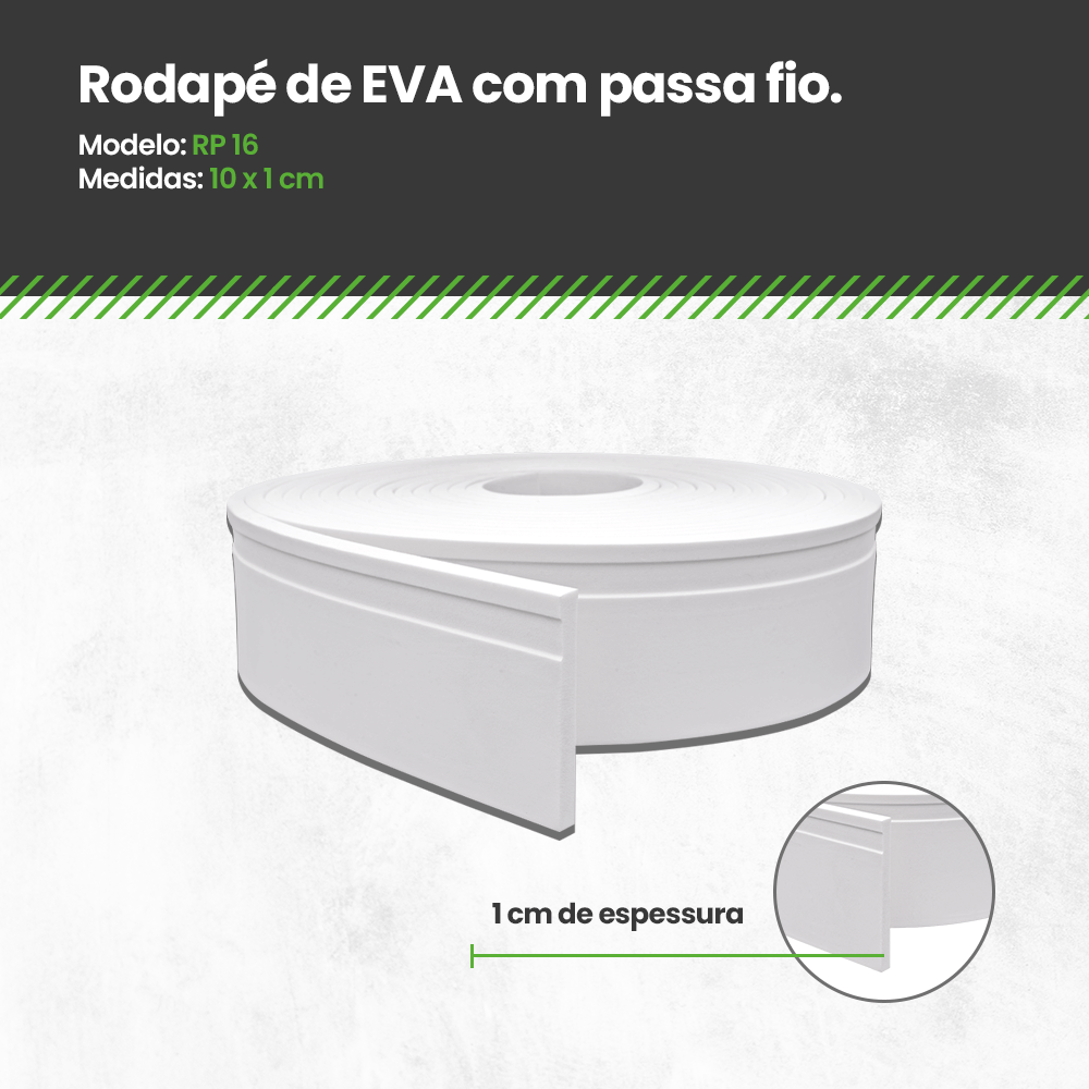 Rodapé Passa fio de EVA Autocolante | RP16 - Meu Rodapé