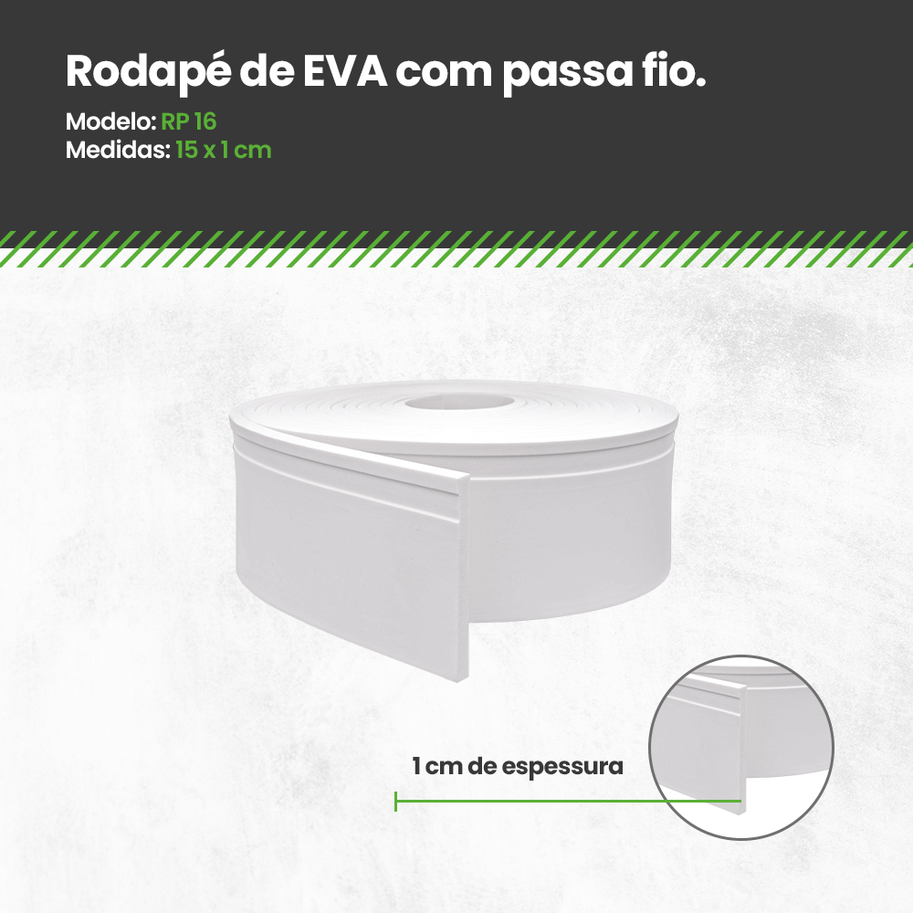 Rodapé Passa fio de EVA Autocolante | RP16 - Meu Rodapé