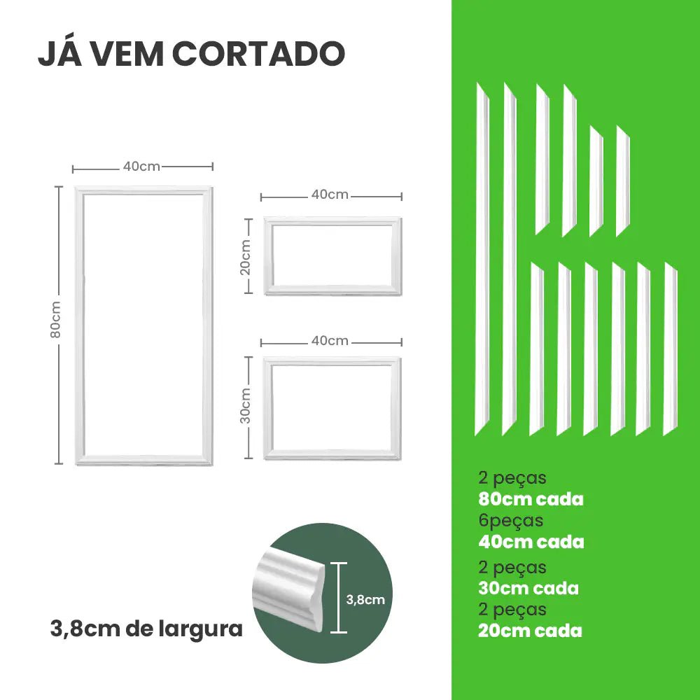 Kit Boiserie de EVA Autocolante Cortado 03 Molduras | RM61-Meu-Rodape--