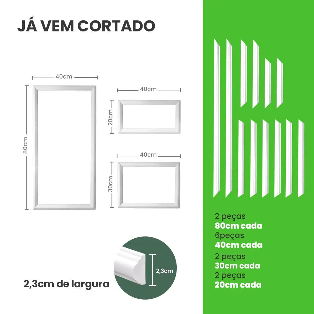 Kit Boiserie de EVA Autocolante Cortado 03 Molduras | RM61-Meu-Rodape--
