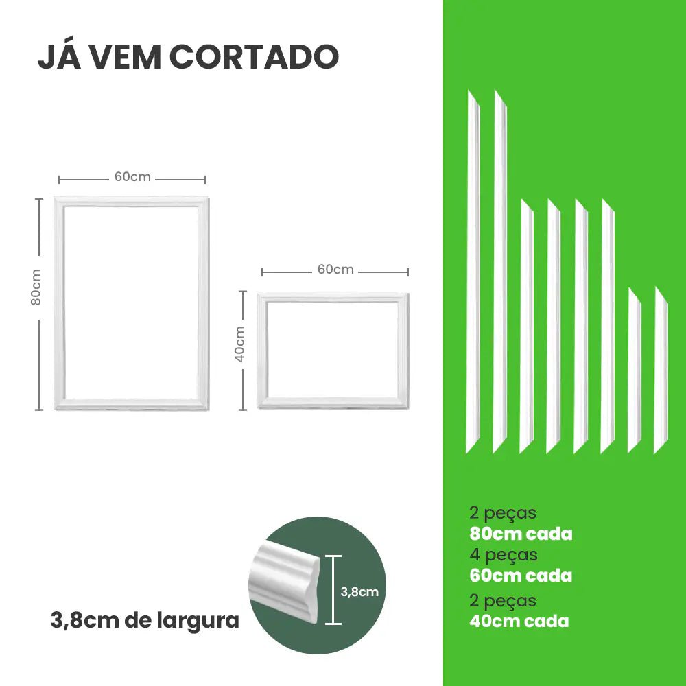 Kit Boiserie de EVA Autocolante Cortado 03 Molduras | RM61-Meu-Rodape--