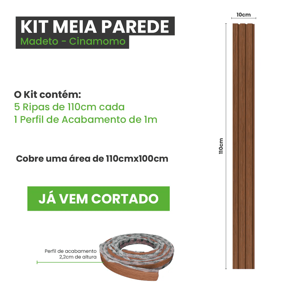 Meia Parede Ripada Autocolante Laminada | Linha Madeto-Meu-Rodape--