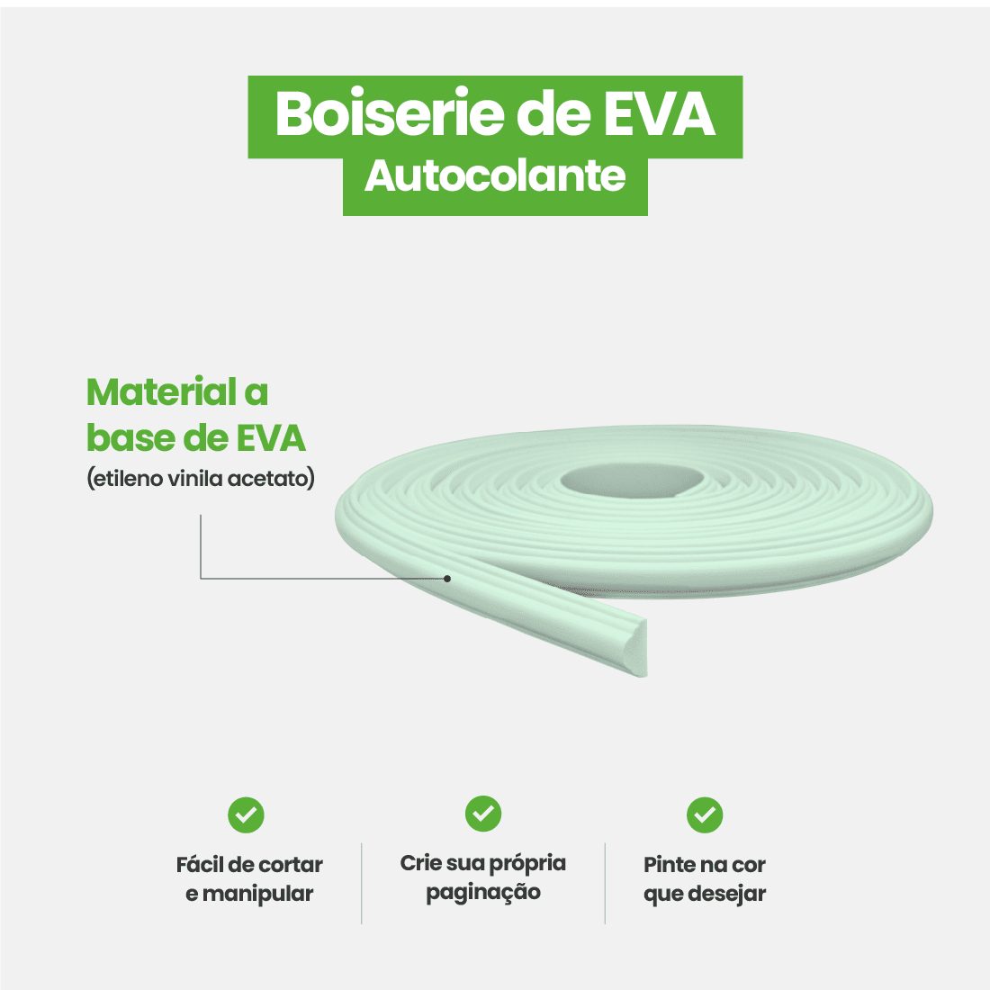 Boiserie Branco Rodameio Moldura de EVA Autocolante | RM61 - Meu Rodapé