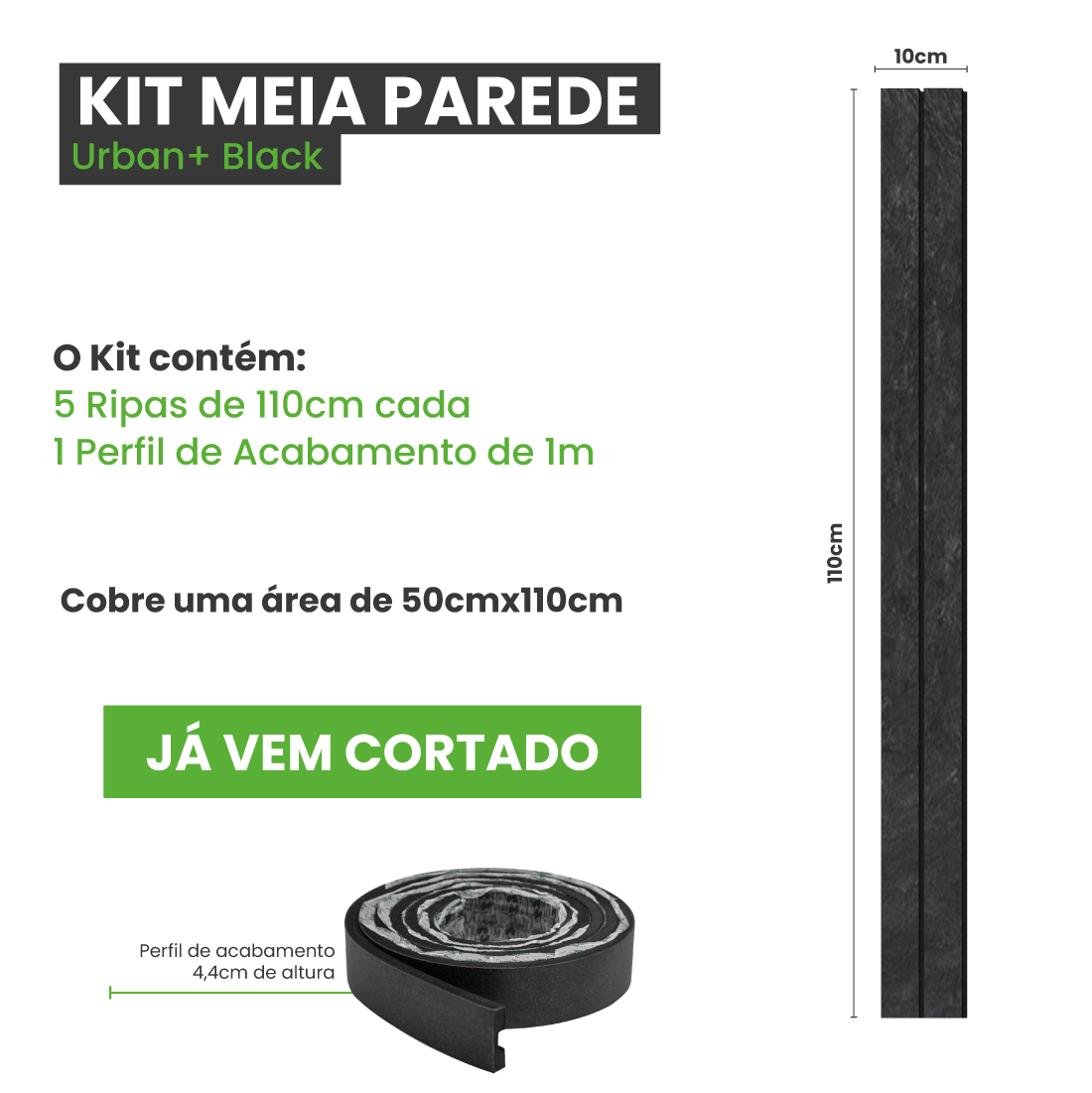 Meia Parede Ripada Autocolante Laminada | Linha Urban + - Meu Rodapé