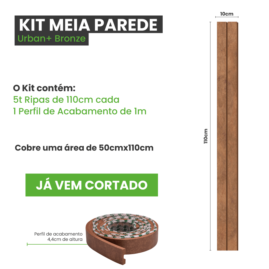 Meia Parede Ripada Autocolante Laminada | Linha Urban + - Meu Rodapé