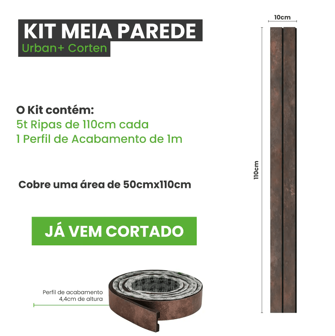Meia Parede Ripada Autocolante Laminada | Linha Urban +-Meu-Rodape--