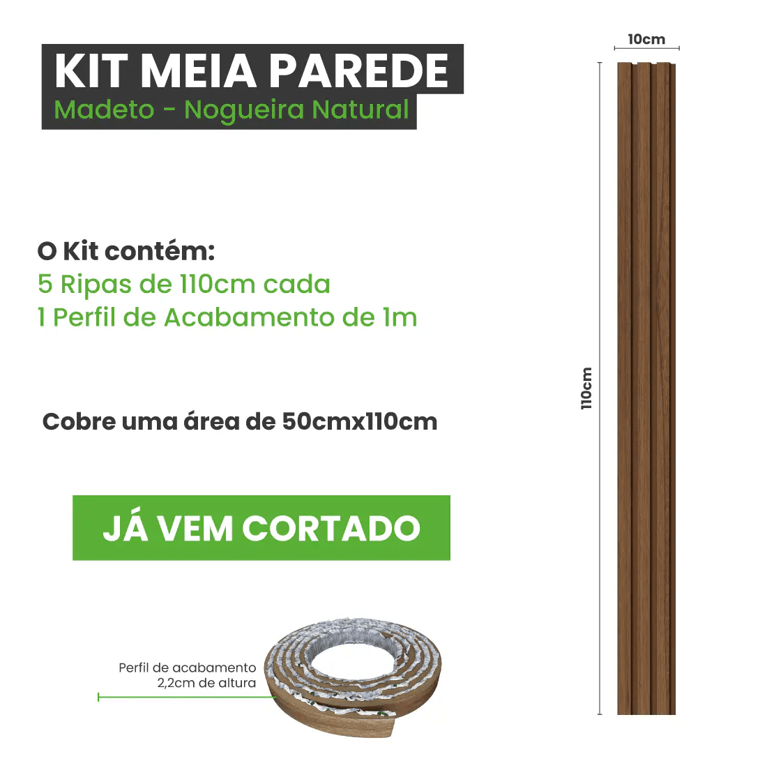 Meia Parede Ripada Autocolante Laminada | Linha Madeto-Meu-Rodape--