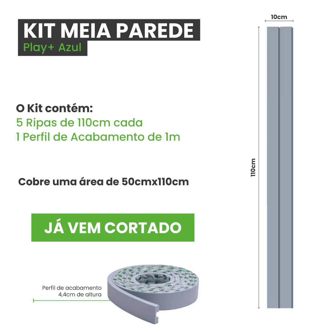 Meia Parede Ripada Autocolante Laminada | Linha Play +-Meu-Rodape--