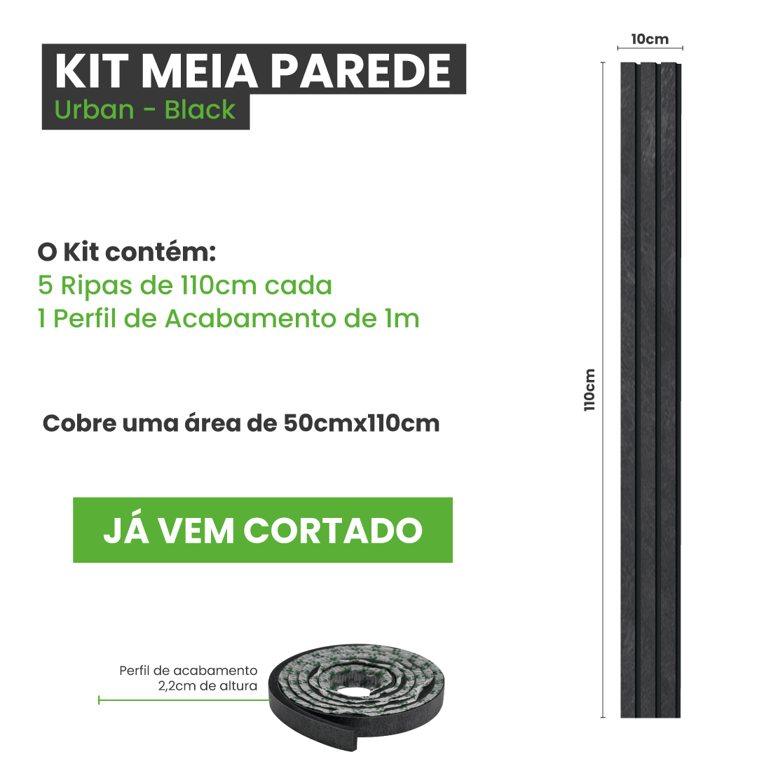 Meia Parede Ripada Autocolante Laminada | Linha Urban - Meu Rodapé