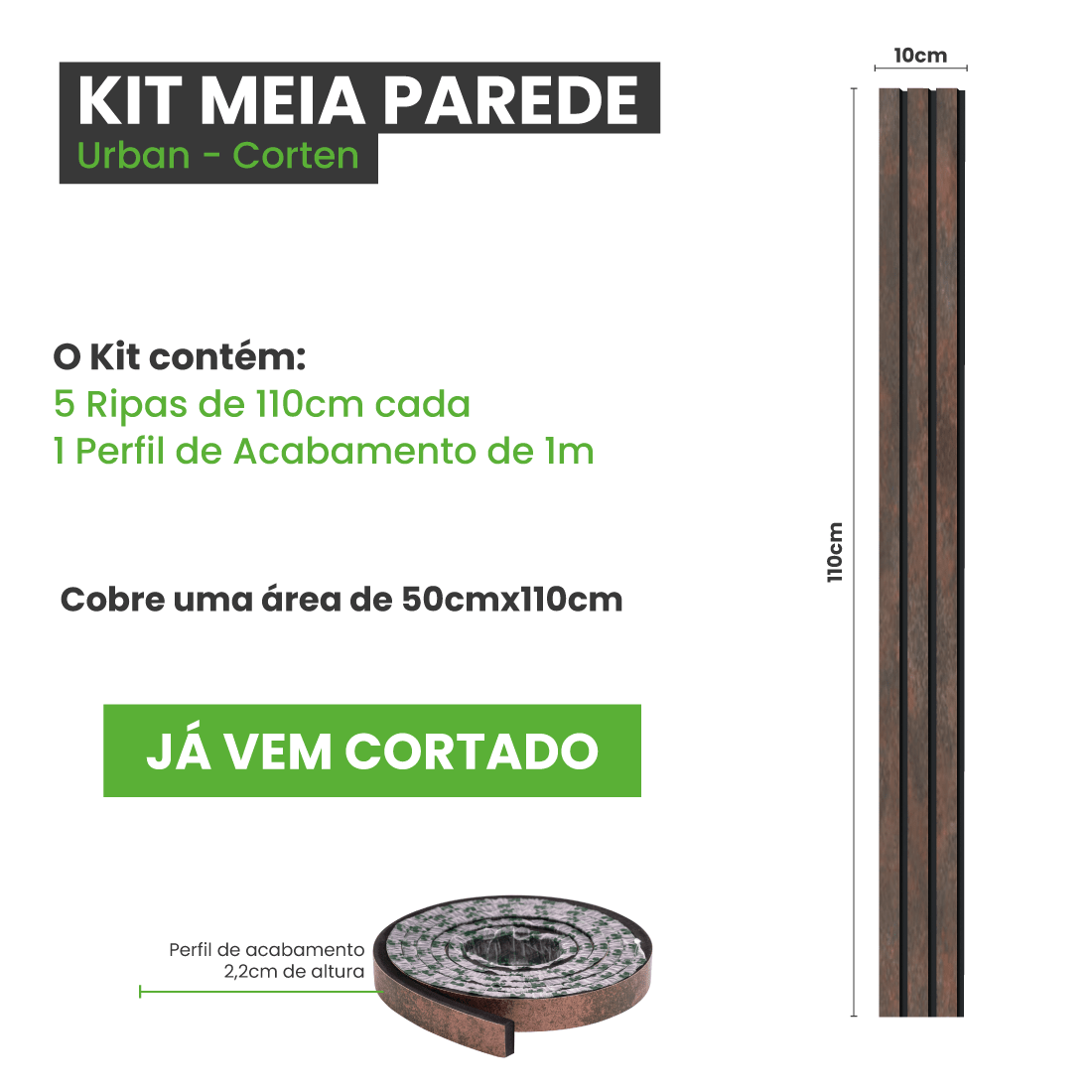 Meia Parede Ripada Autocolante Laminada | Linha Urban - Meu Rodapé