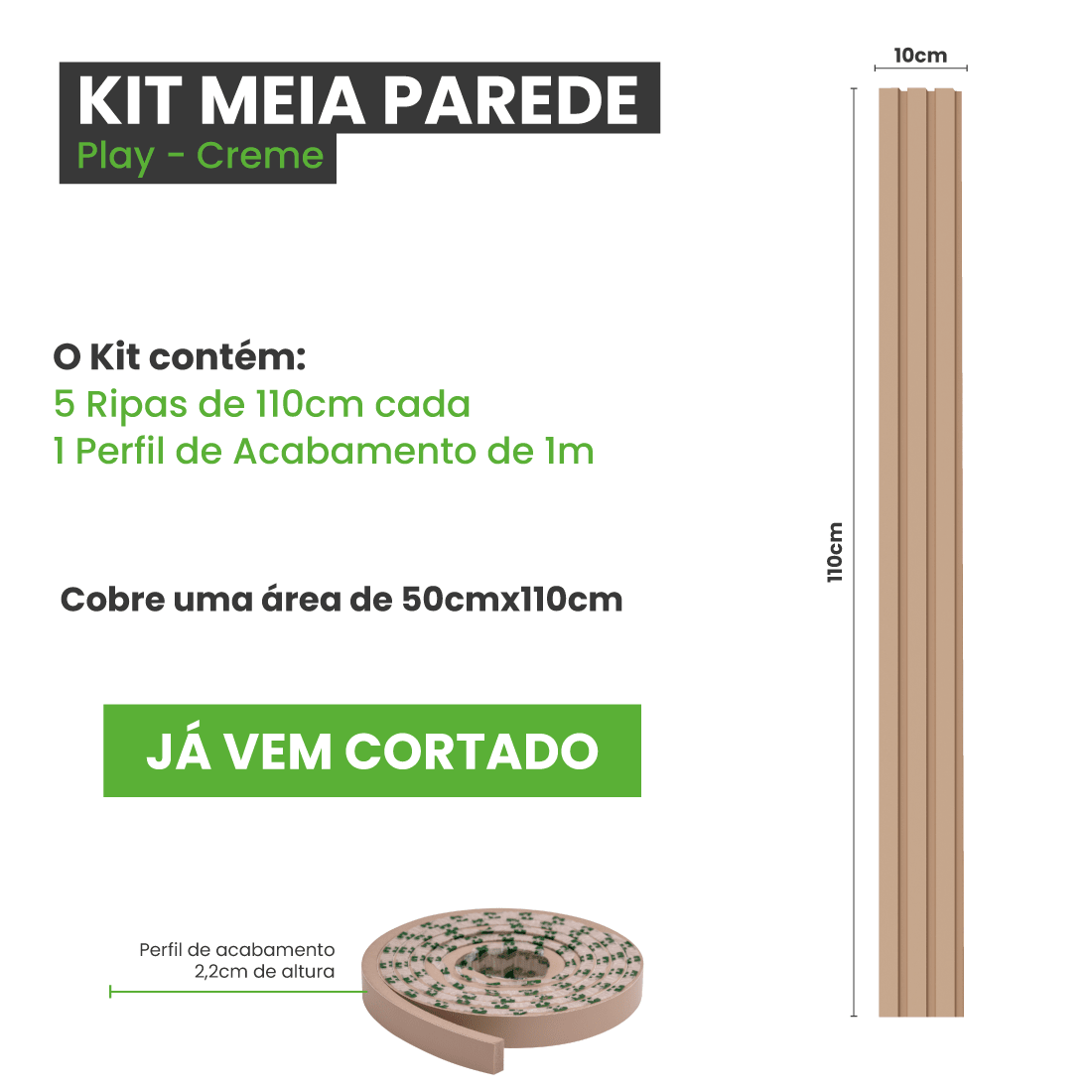 Meia Parede Ripada Autocolante Laminada | Linha Play - Meu Rodapé