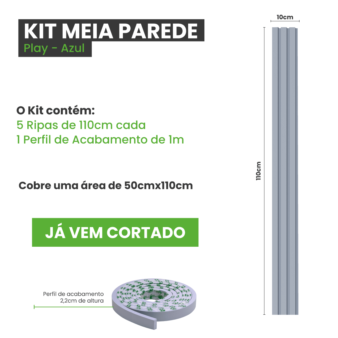 Meia Parede Ripada Autocolante Laminada | Linha Play - Meu Rodapé
