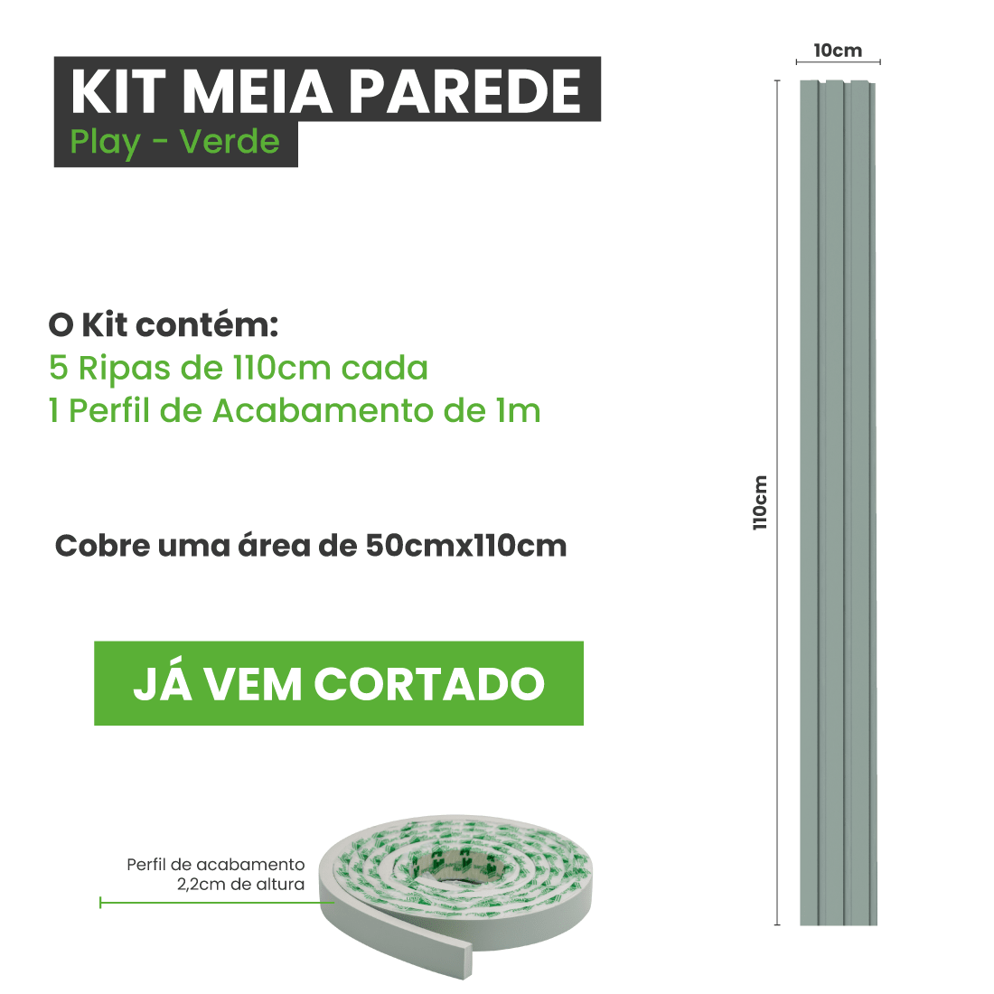 Meia Parede Ripada Autocolante Laminada | Linha Play - Meu Rodapé
