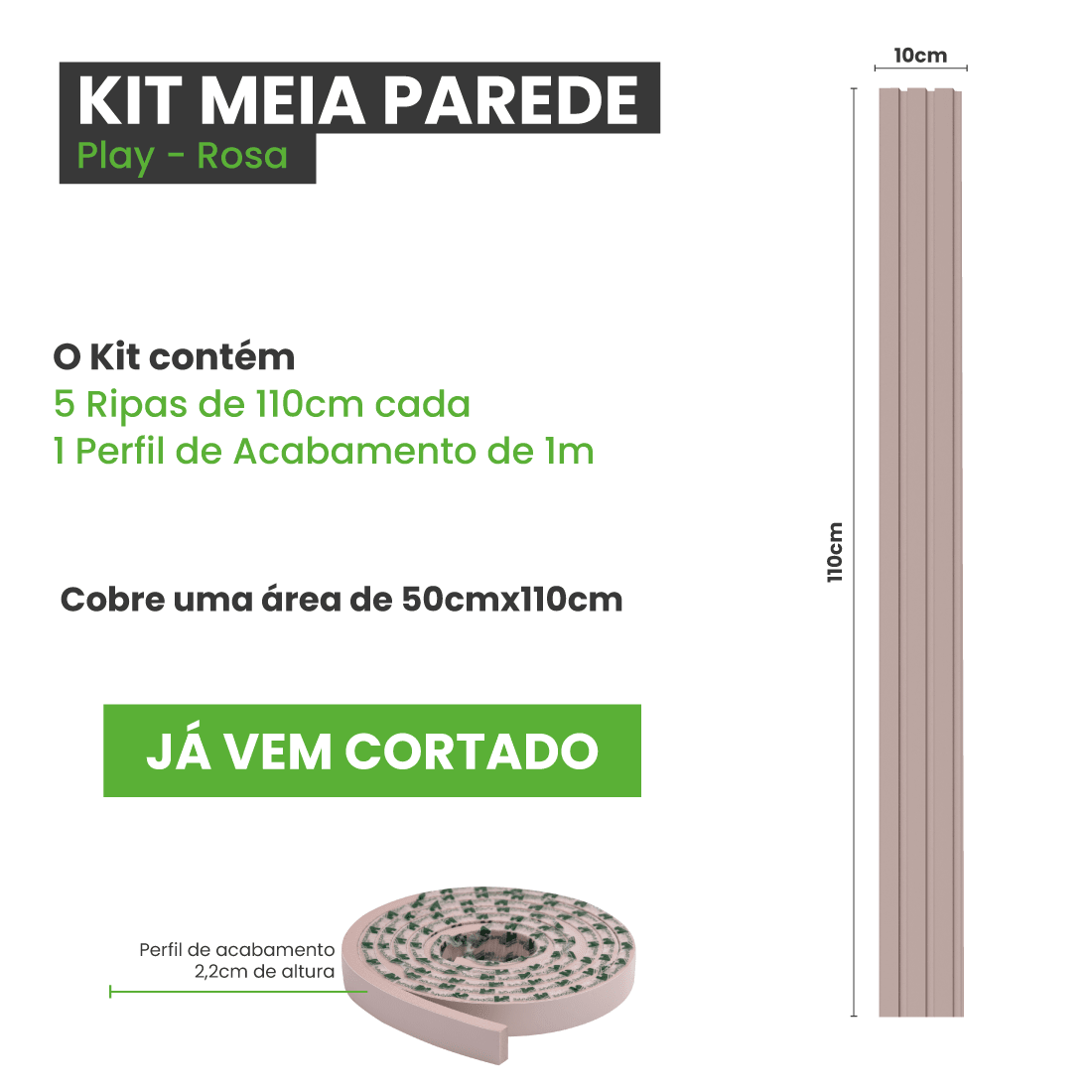 Meia Parede Ripada Autocolante Laminada | Linha Play - Meu Rodapé