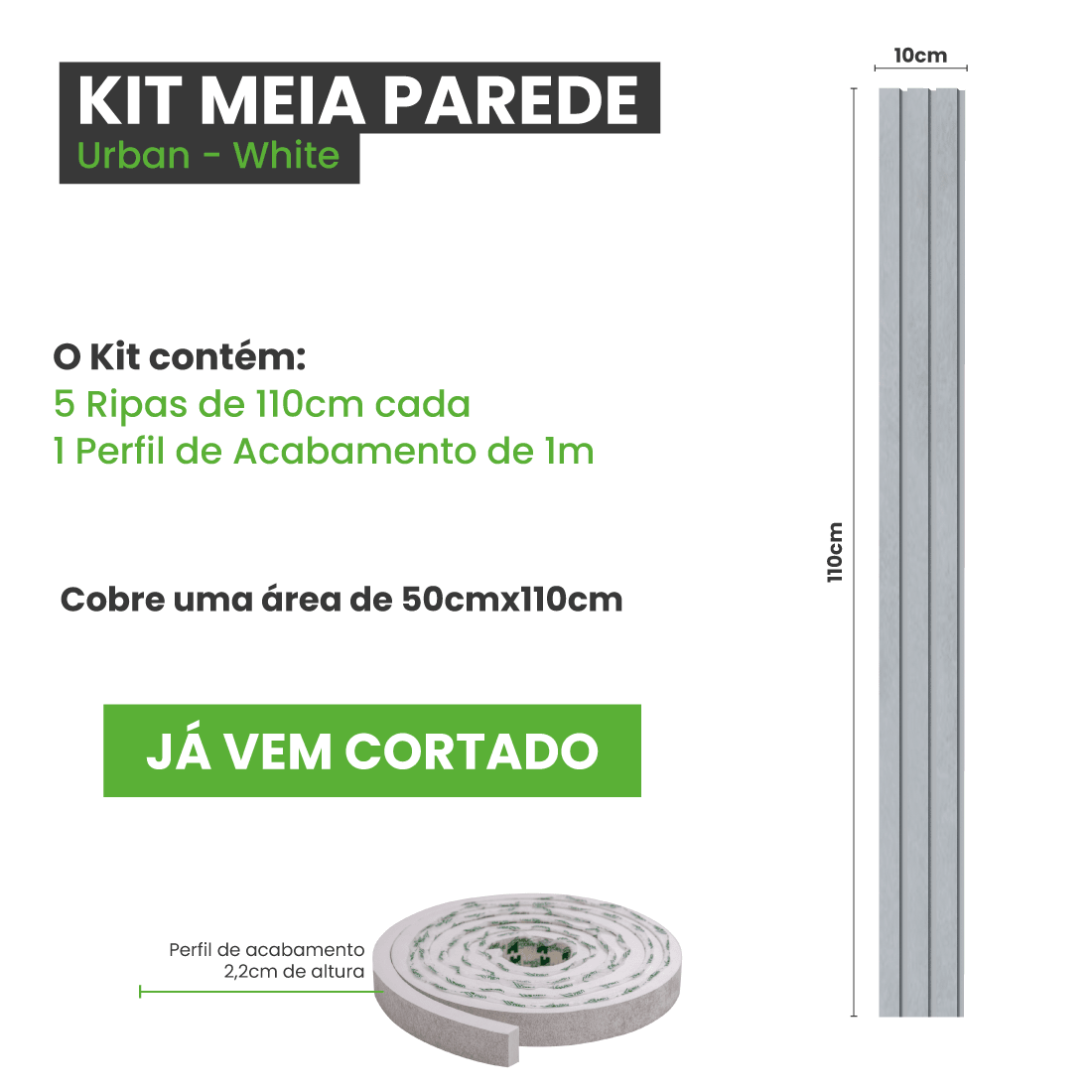 Meia Parede Ripada Autocolante Laminada | Linha Urban - Meu Rodapé