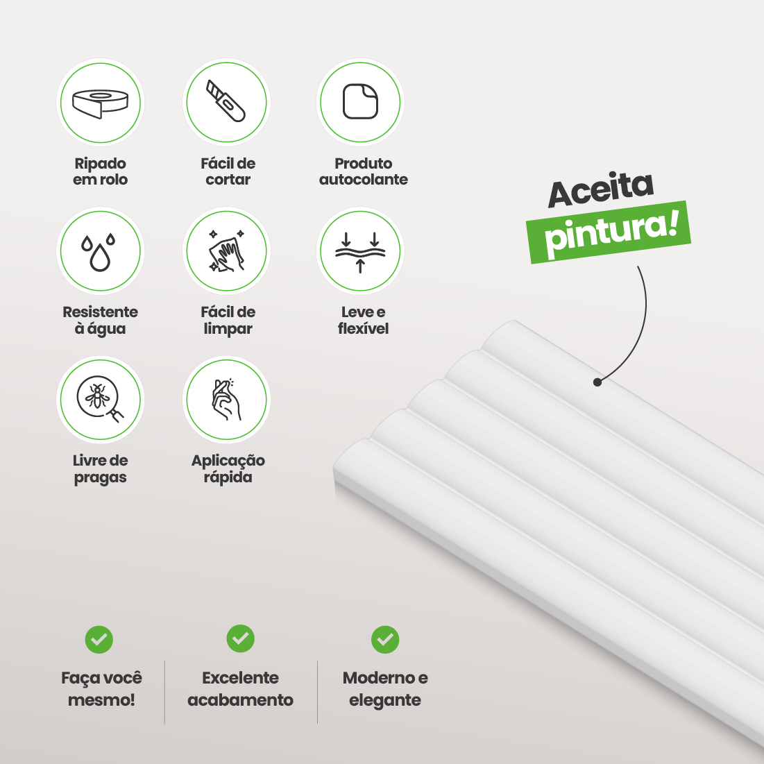 Painel Ripado Autocolante de EVA Branco | Linha POP