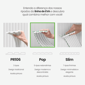 Painel Ripado Autocolante de EVA Branco | Linha POP - Meu Rodapé