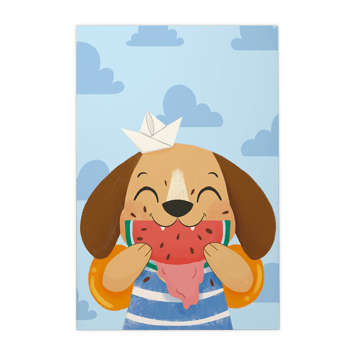 Quadro Decorativo Cachorro Comendo Melancia | Luana Estela - Meu Rodapé