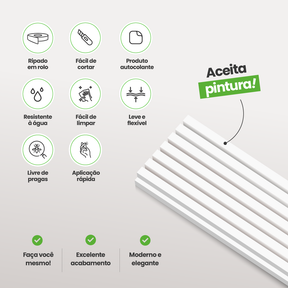 Painel Ripado Autocolante de EVA Branco | Linha SLIM