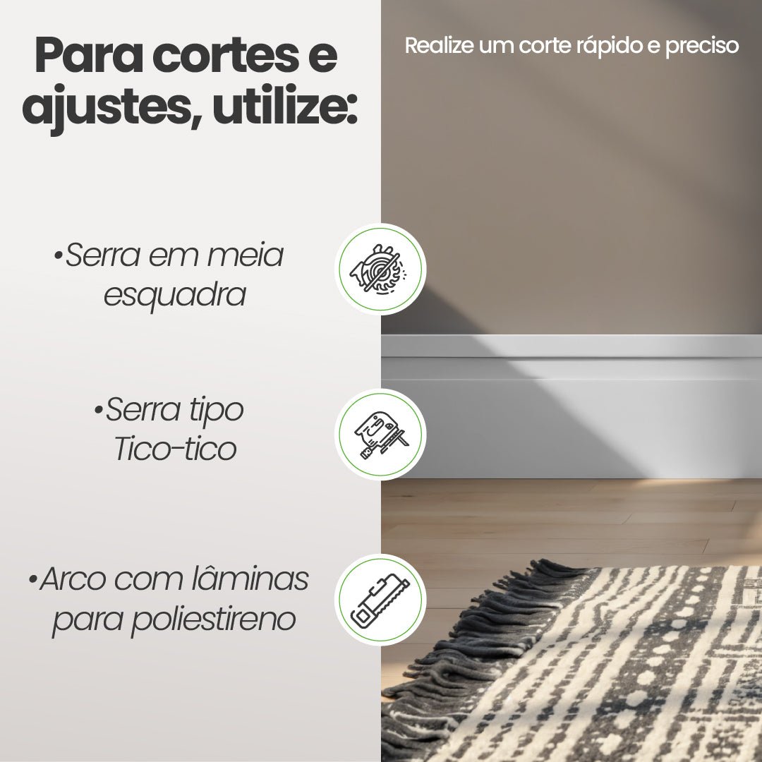 Rodapé de Poliestireno Frisado | Barra de 2 metros - Meu Rodapé