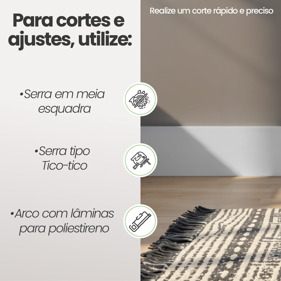 Rodapé de Poliestireno Liso | Barra de 1.8 metros - Meu Rodapé