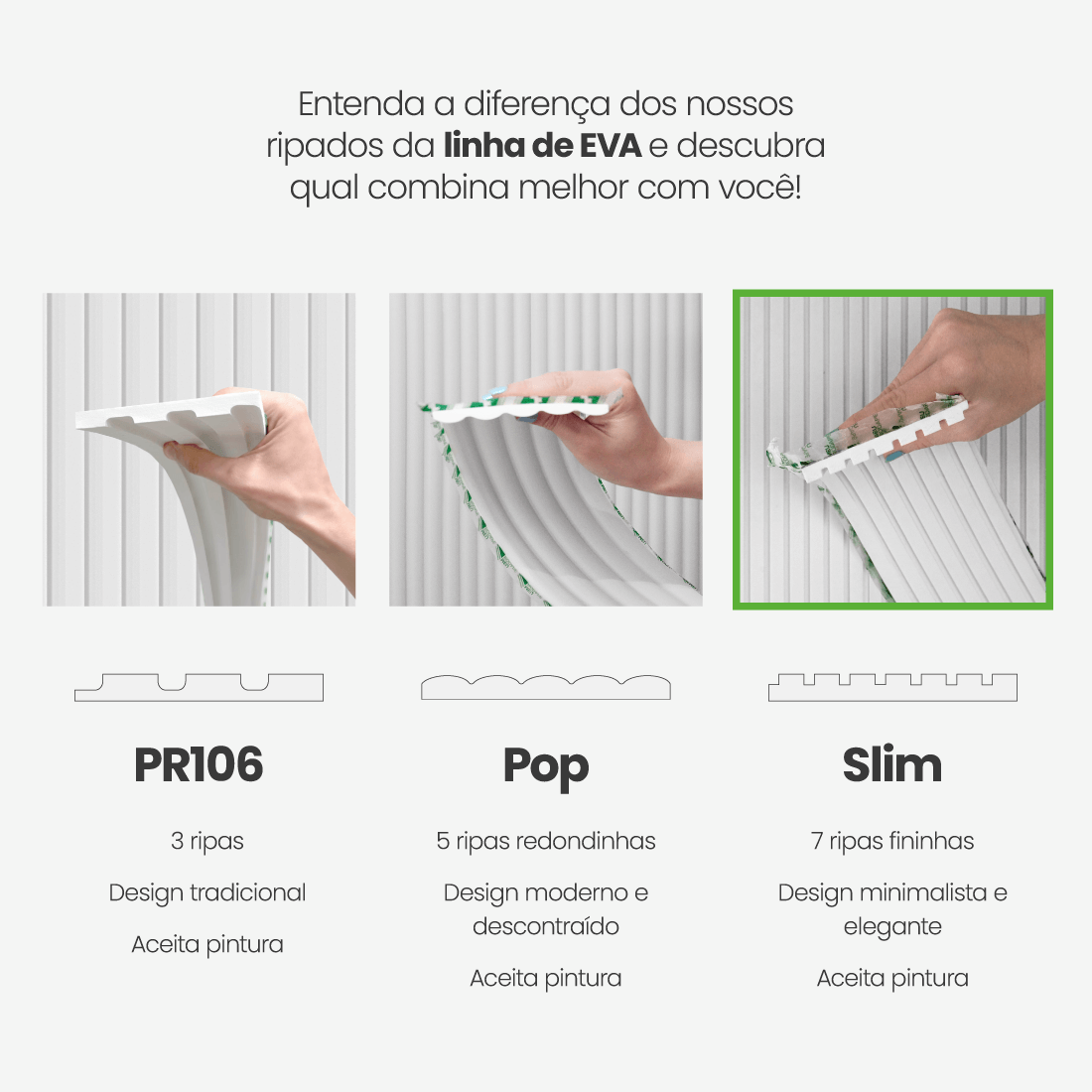 Painel Ripado Autocolante de EVA Branco | Linha SLIM - Meu Rodapé