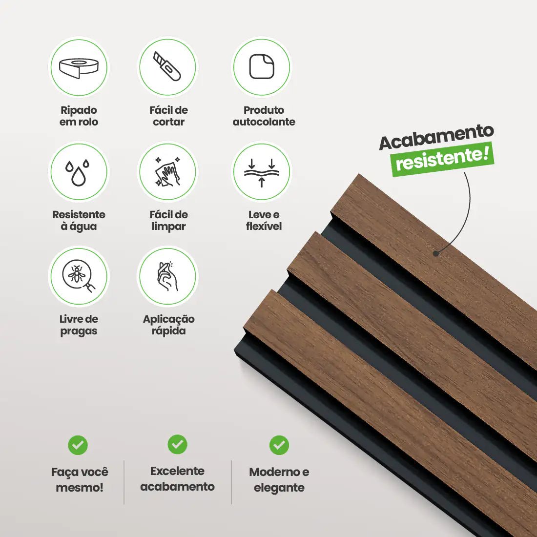 Meia Parede Ripada Autocolante Laminada | Linha Madeto-Meu-Rodape--
