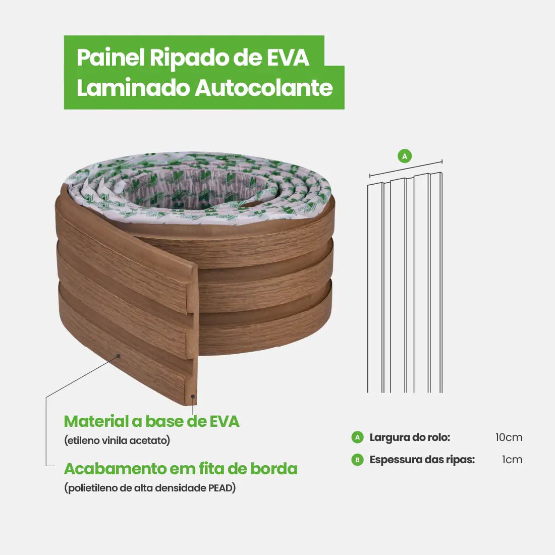 Painel Ripado Laminado de EVA Autocolante | Linha Madeto-Meu-Rodape--