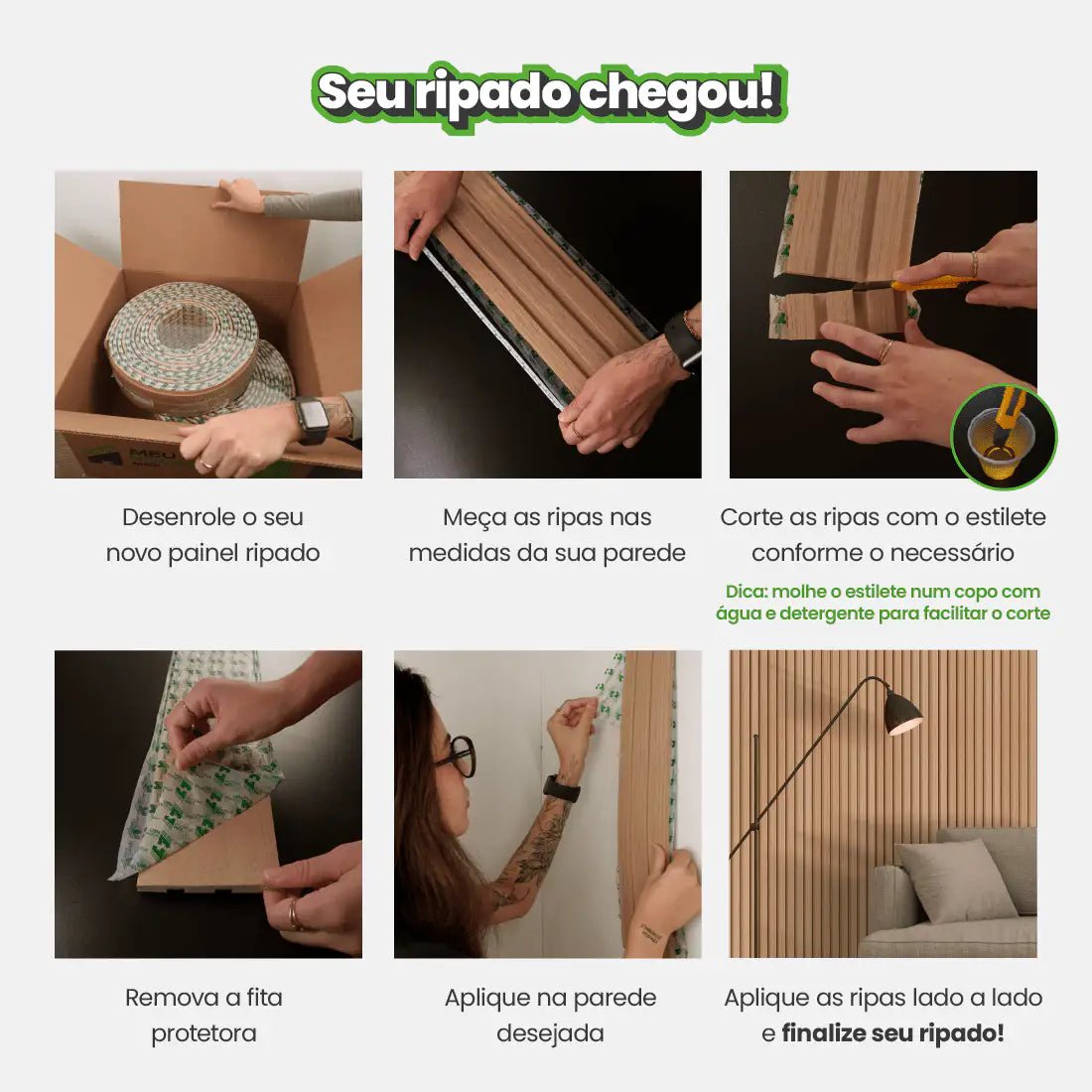 Meia Parede Ripada Autocolante Laminada | Linha Madeto-Meu-Rodape--