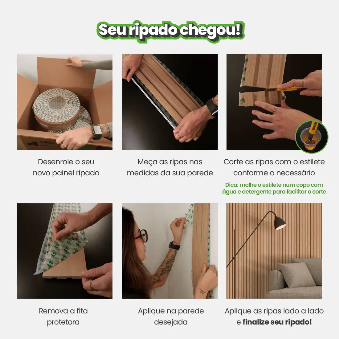 Meia Parede Ripada Autocolante Laminada | Linha Play +-Meu-Rodape--