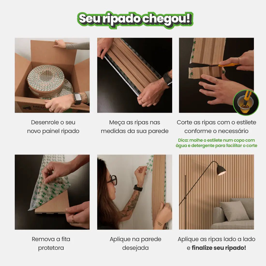 Meia Parede Ripada Autocolante Laminada | Linha Urban +-Meu-Rodape--
